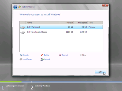 Windows Server 2008 after partitioning Windows Server 2008 after partitioning
