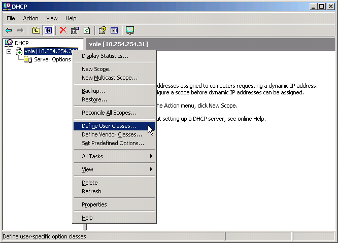 Defining a DHCP User Class in Windows Defining a DHCP User Class in Windows
