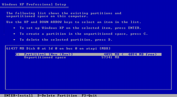 Windows XP after partitioning Windows XP after partitioning